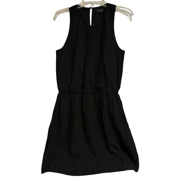Theory Black Silk Tank Top Sleeveless Mini Dress Elastic Waist Size 4 Pockets - Picture 2 of 8